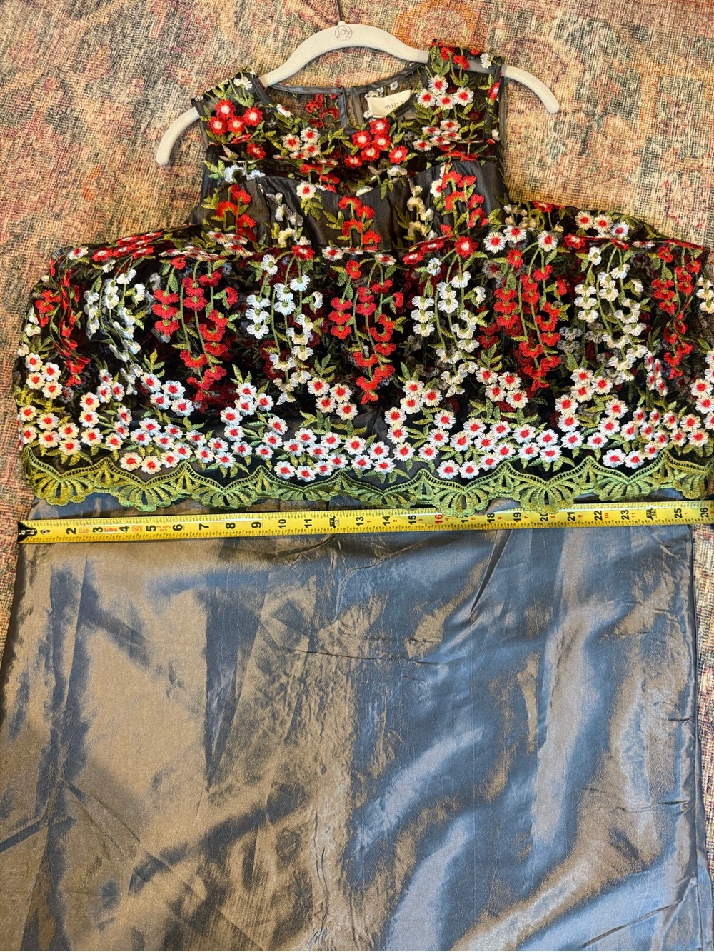 BHLDN Black Midi Dress with Red, White & Green Floral Embroidery and Green Trim - Picture 13 of 15